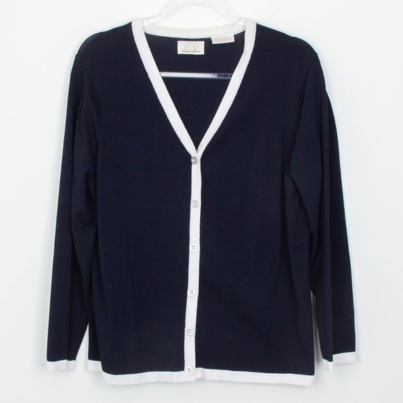 EP Pro Sweaters - EP Pro Womens‎ Long Sleeve Knit Cardigan Sweater Navy Blue Size XL Golf Preppy